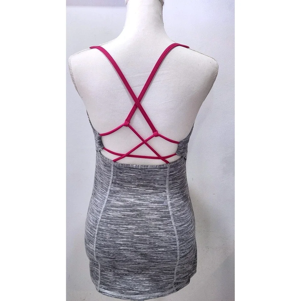 Lululemon‎ Dancing Warrior Tank Top Space Dye Grey Pink Strappy Back Size 8